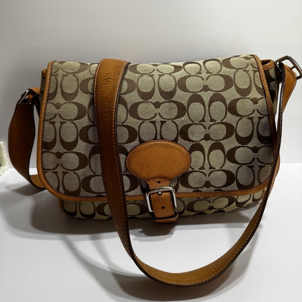 Vtg Coach 6081 Brown Tan Signature C Cross Body Bag Shoulder Frankie Purse